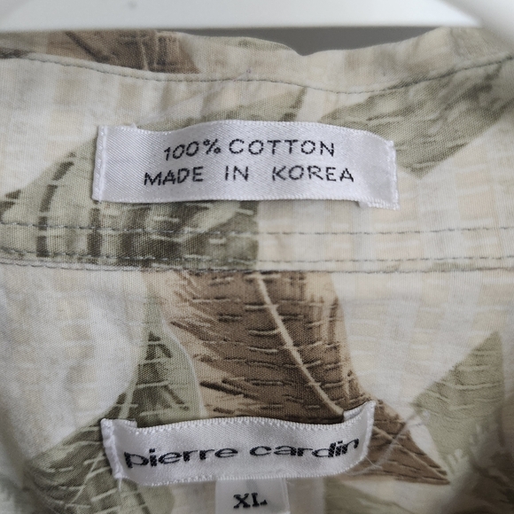 Pierre Cardin Cream and Green Leaf Print Shirt - Picture 4 of 4